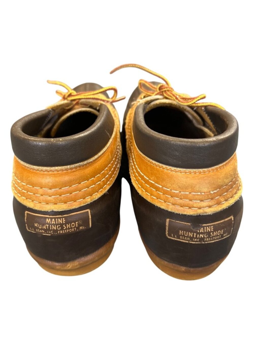 VTG L.L.Bean Maine Hunting Duck Shoes Men's13M Brown Tan Leather Rubber - Picture 4 of 7